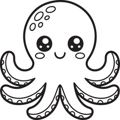 Adorable Kawaii Octopus Coloring Page Cute Ocean Creature Illustration