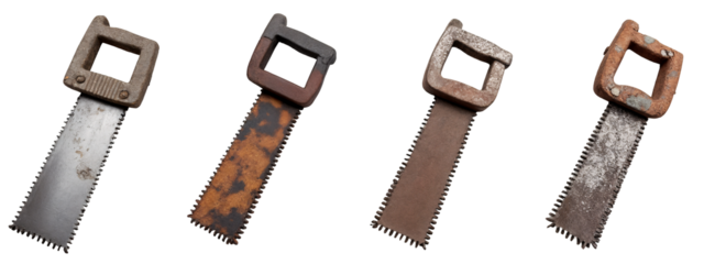 A set of four rusty chainsaws