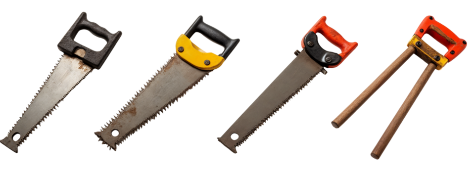A set of four different types of hand saws