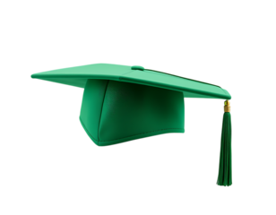 Green graduation cap, isolated on black background.
