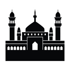 Grand Mosque of Mecca with Kaaba in vector  silhouette 