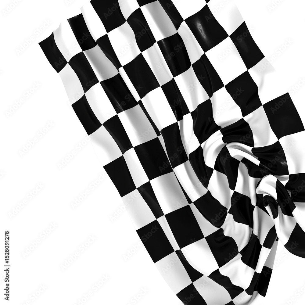 Poster The checkered flag waves in the wind signaling the end of a race