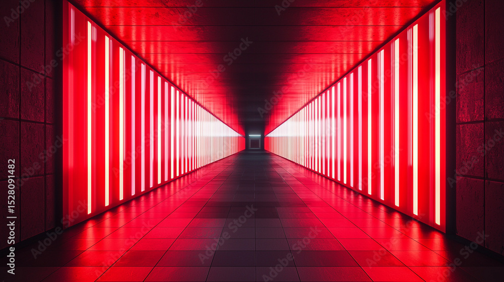 Aufkleber illuminated hallway with red lights creating a tunnel effect perspective and symmetrical design
