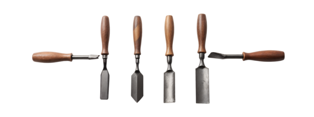 A set of four chisels with wooden handles