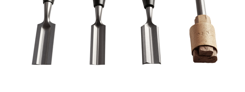 A set of four different types of chisels