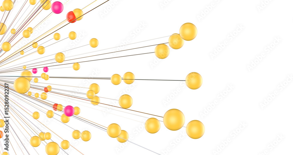 Poster Big data visualization. Network connection structure with chaotic distribution of points and lines. 3D rendering.