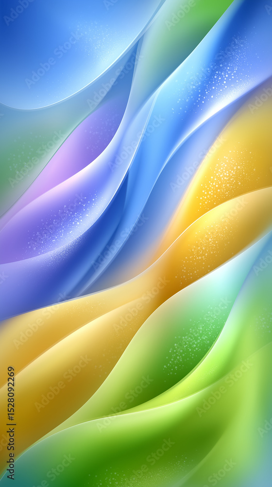 Poster flowing waves of vibrant colors form an abstract pattern with soft gradients. light and airy backdro