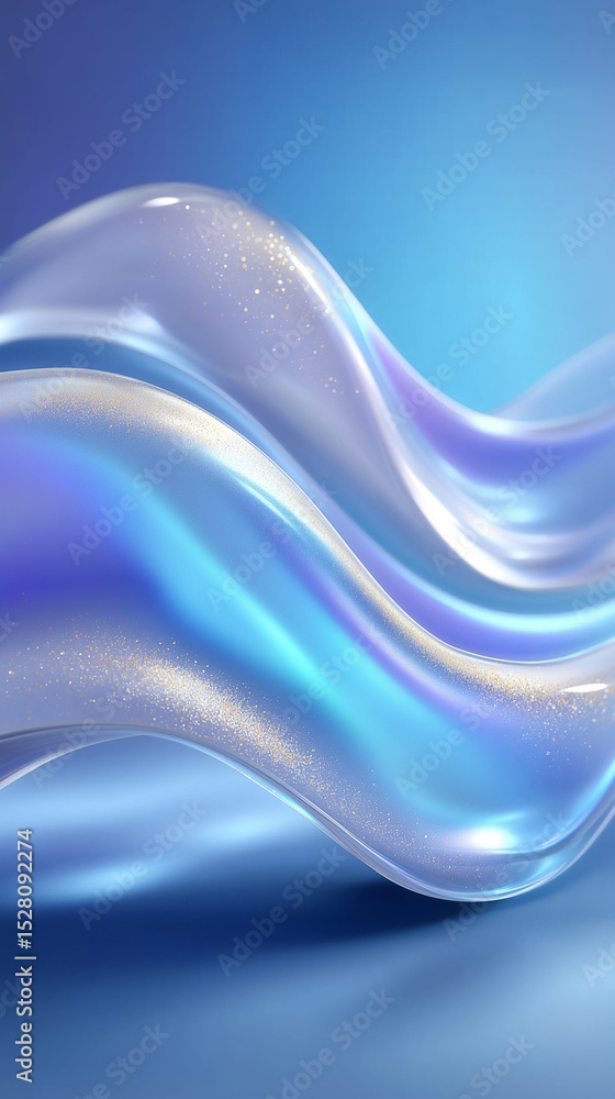 Poster flowing abstract wave design in soft blue tones with shimmering textures. smooth gradient provides a