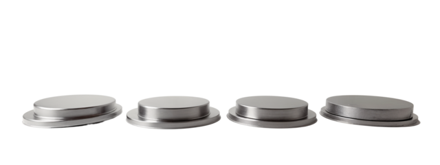 A set of four stainless steel buttons