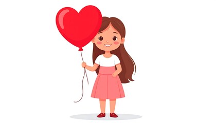 Girl Holding Heart Balloon.