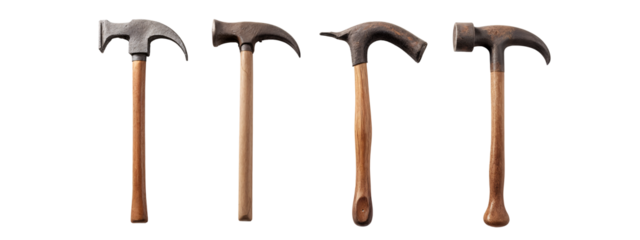 A set of four different types of hammers