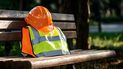 Safety Gear on Bench in Natural Park Setting during Daytime