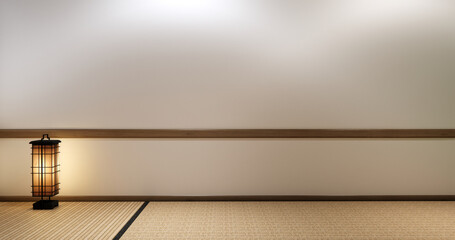 Japan modern room interior cleaning room with tatami mat and lamp Japanese style. 3D rendering