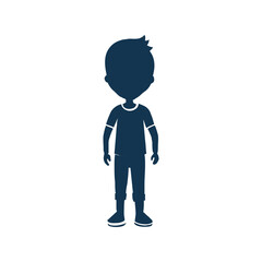 Boy full body silhouette vector illustration, standing child profile, kids activity avatar, minimalist black