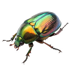 A beautiful beetle with an iridescent shell isolated on a transparent background