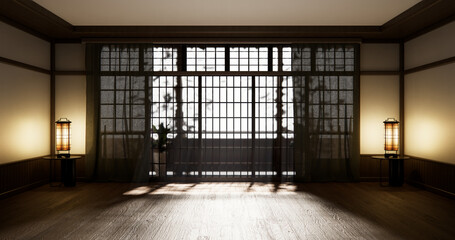 Muji style Empty room minimal with wood panels wall background 3D illustration rendering