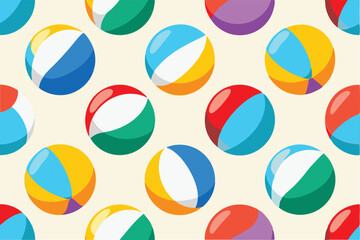 Beach ball seamless vector pattern, colorful summer repeat design, tropical vacation textile print, playful seaside background
