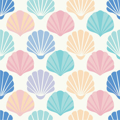 Seashell seamless vector pattern, ocean beach repeat design, coastal nautical textile print, summer seaside background