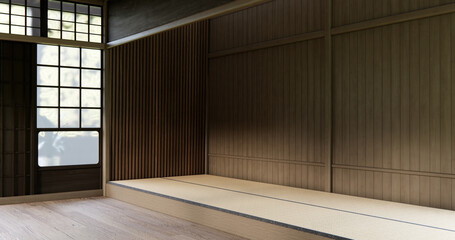 Japan modern room interior cleaning room with tatami mat and lamp Japanese style. 3D rendering