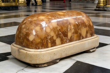 Architectural marble tomb within a historic cathedral setting, detailed view