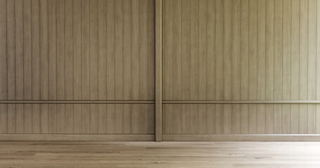 Muji style Empty room minimal with wood panels wall background 3D illustration rendering