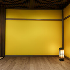 Japanese traditional low table and decoration on minimal muji room japan style.3D rendering