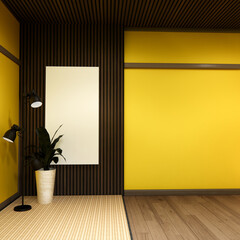Japanese traditional low table and decoration on minimal muji room japan style.3D rendering