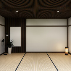 Japan modern room interior cleaning room with tatami mat and lamp Japanese style. 3D rendering