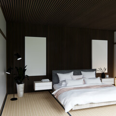 Bed room Japanese traditional and mattress bed modern and decoration to make the room look culture . 3D rendering