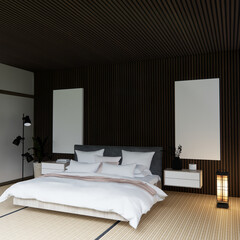 Bed room Japanese traditional and mattress bed modern and decoration to make the room look culture . 3D rendering