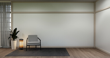 arm chair and decoration japanese on Modern room interior wabisabi style.3D rendering