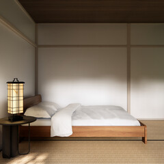 Bed room Japanese traditional and mattress bed modern and decoration to make the room look culture . 3D rendering
