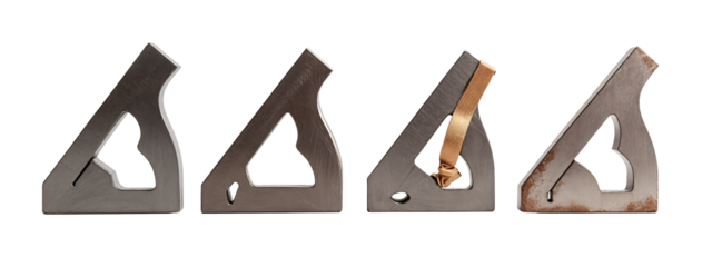 A set of four pieces of metal that are shaped like a triangle.