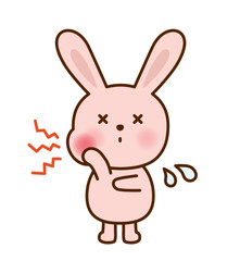 歯が痛くて顔をしかめるかわいいうさぎのイラスト
