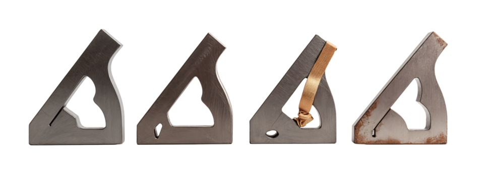 A set of four pieces of metal that are shaped like a triangle.