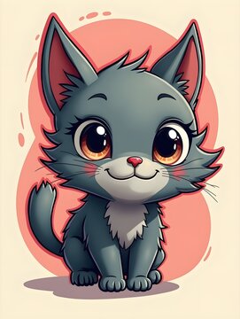 Dynamic Grey Cat with Bold Outlines.