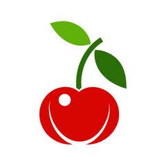Red cherry with green leaves.