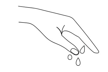 Elegant line drawing of a hand releasing drops