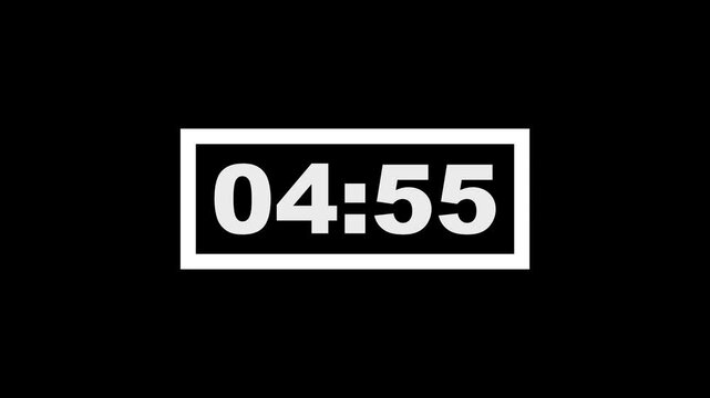 5 minute timer countdown animation, 300 to 0 countdown five minute countdown timer animation. Animated rectangle shaped stylish smooth tailed line indicator.