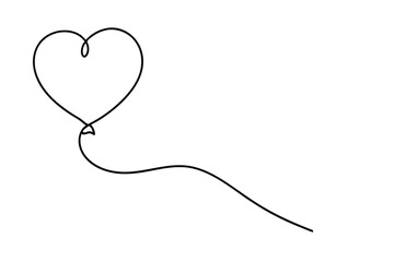 Simple line drawing of a heart shaped balloon floating away