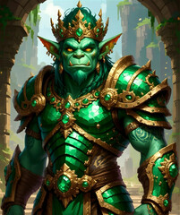 Fototapeta premium Regal Troll Warrior in Emerald and Gold Armor