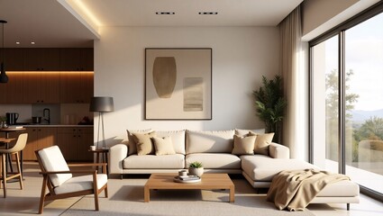 Modern minimalist living room design sunlight interior