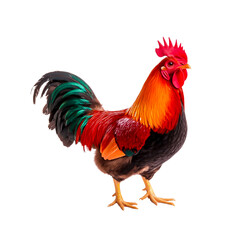 Fototapeta premium Colorful and Vibrant Rooster Standing on White Background Perfect for Farm or Animal Themes