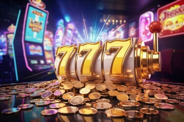 Jackpot casino slot machine triple seven win vegas gambling luck game coins golden wealth rich prize