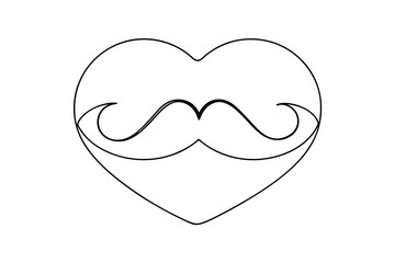 Heart shaped mustache line drawing valentines day love