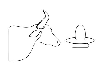 Single line drawing cow and shiva lingam minimalist art