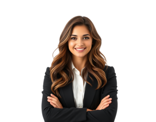 Smiling businesswoman with arms crossed, corporate headshot.