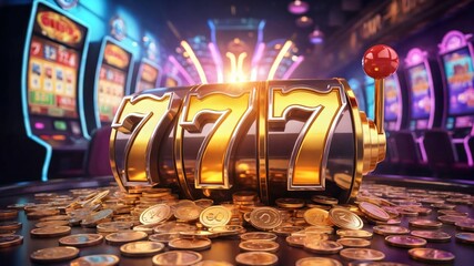 Slot machine jackpot lucky sevens casino games gambling wealth winning chance golden coins entertainment 100