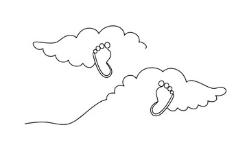 Baby feet clouds line drawing minimalist art