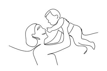 Mother and baby line drawing happy family art